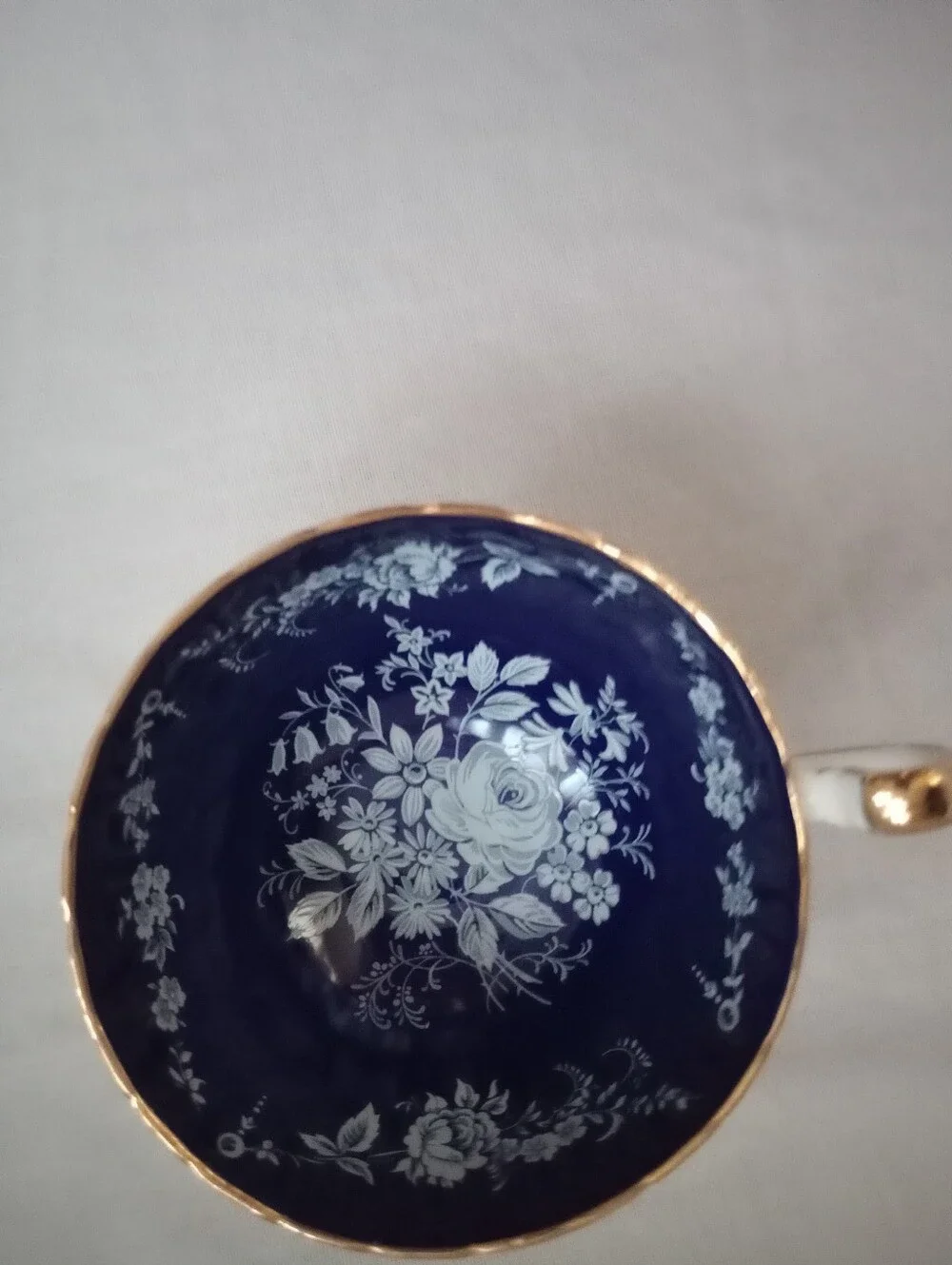 Aynsley English Bone China Cobalt Blue & White Floral Cup & Saucer